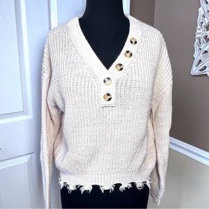 ⭐️ Cloud Chaser V-Neck Crop Sweater Top Frayed Edges Size SMALL